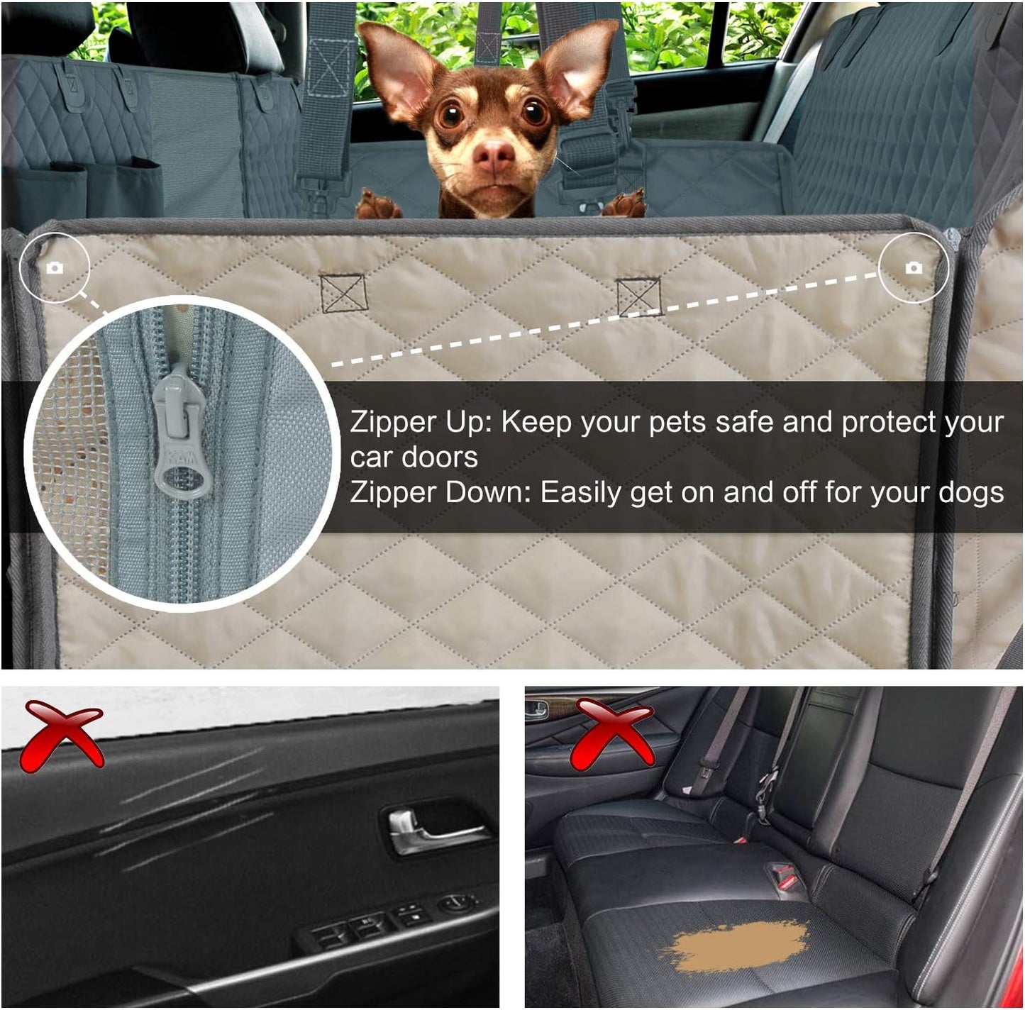 Honest Dog Car Seat Covers with Mesh Window,Dog Seat Cover with Side Flap for Cars, Trucks, and Suv'S - Waterproof & Nonslip Pet Seat Cover for Backseat(Grey,56" Wx60 L)