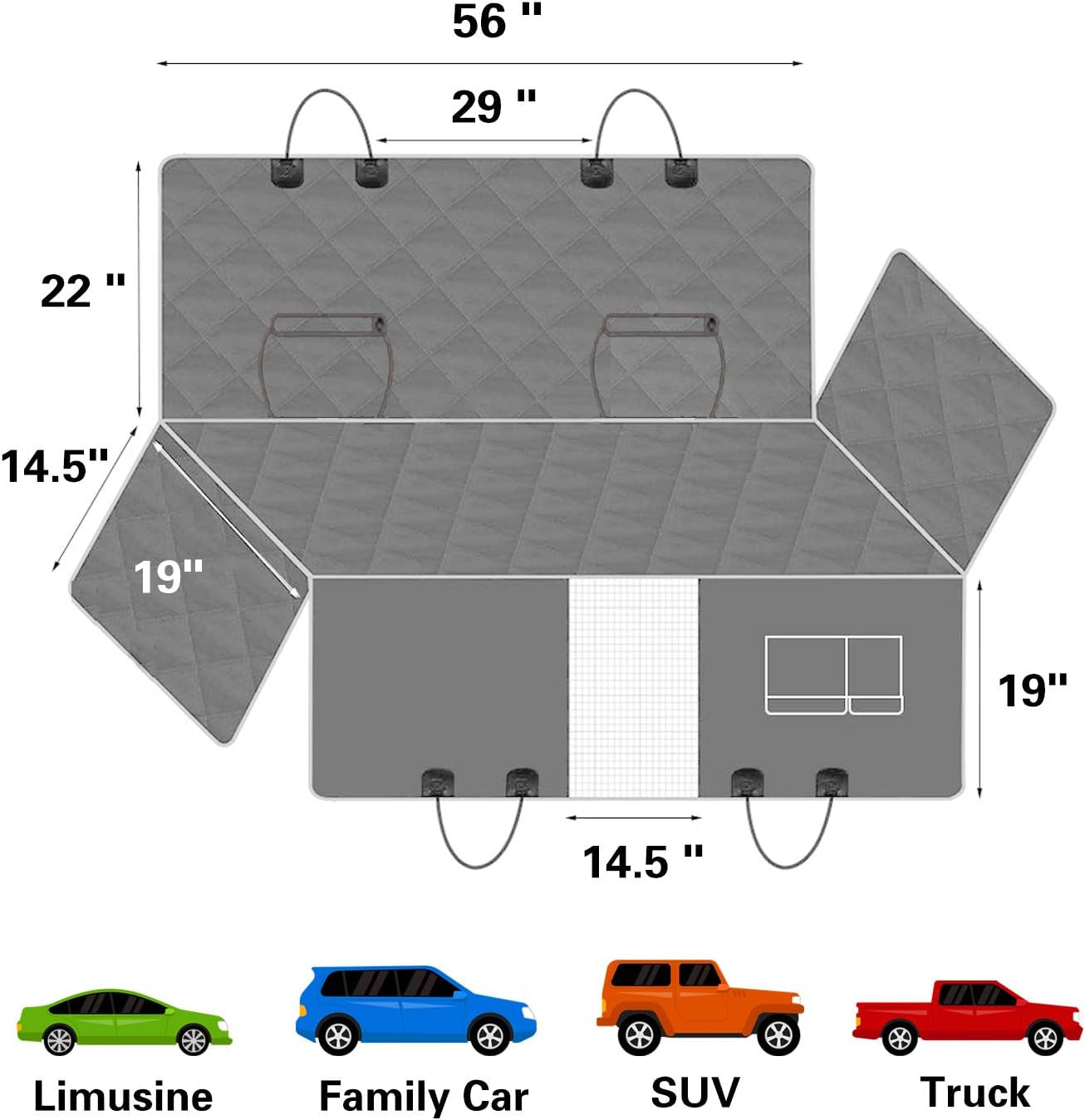 Honest Dog Car Seat Covers with Mesh Window,Dog Seat Cover with Side Flap for Cars, Trucks, and Suv'S - Waterproof & Nonslip Pet Seat Cover for Backseat(Grey,56" Wx60 L)
