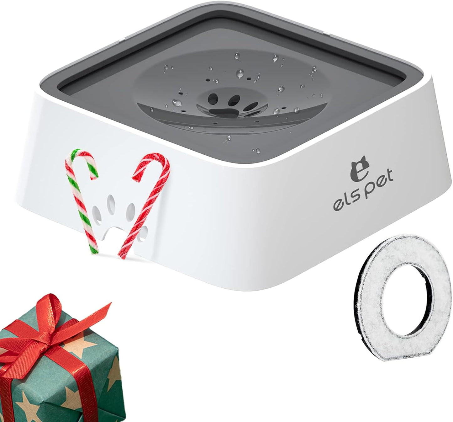 No Spill Slow Water Feeder - Large Capacity 70Oz/2L Travel Bowl for Dogs & Cats (Grey)